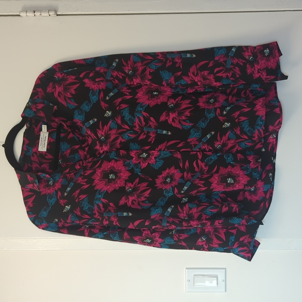 & Other Stories Paris Atelier Pink and Blue Floral Silk Blouse Size 4
